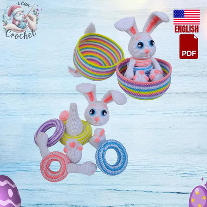Easter Crochet Stacking Toy Patterns: Bunny, Chick, Sheep, Pig (PDF Pattern)