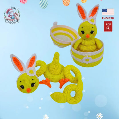 Easter Crochet Stacking Toy Patterns: Bunny, Chick, Sheep, Pig (PDF Pattern)