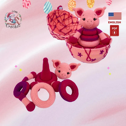 Easter Crochet Stacking Toy Patterns: Bunny, Chick, Sheep, Pig (PDF Pattern)