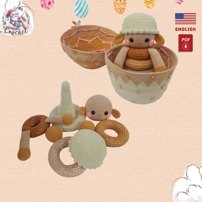Easter Crochet Stacking Toy Patterns: Bunny, Chick, Sheep, Pig (PDF Pattern)